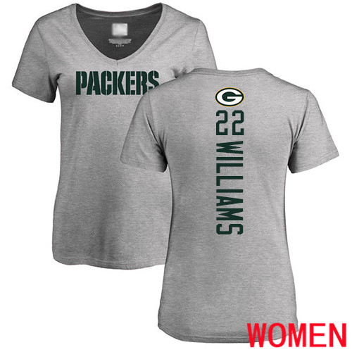 Green Bay Packers Ash Women #22 Williams Dexter Backer V-Neck Nike NFL T Shirt->nfl t-shirts->Sports Accessory